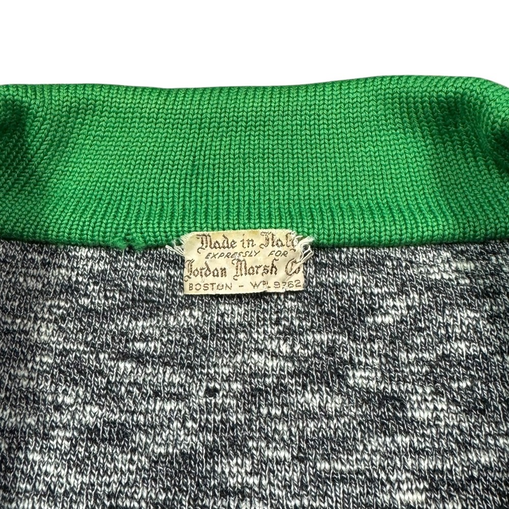 True Vintage Jordan Marsh Co Gray/Green Open Face Sweater Women's L FLAWS - Picture 6 of 9